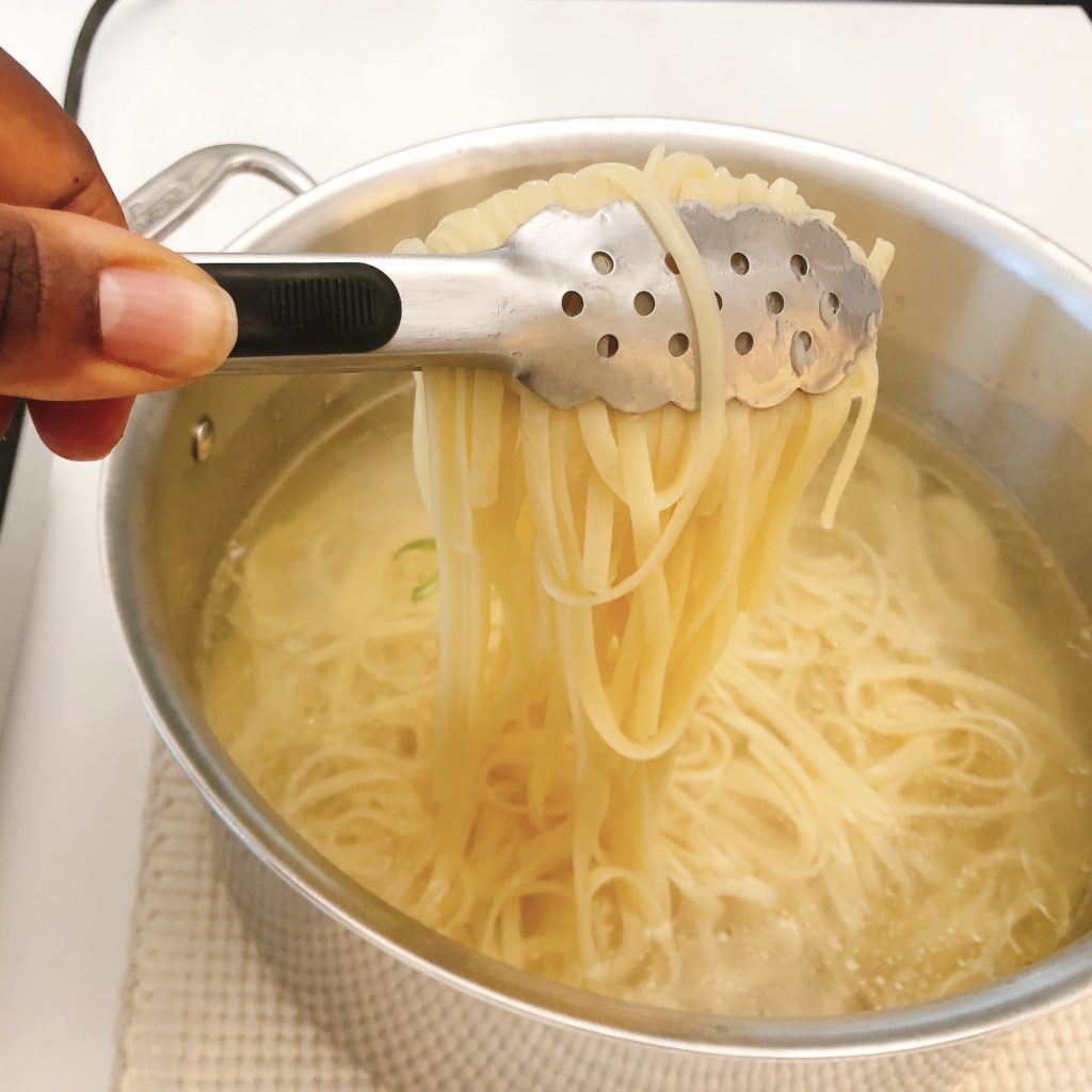linguine pasta in a large pot
