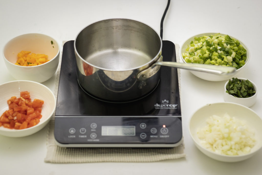 chopped onions, tomatoes, green onions