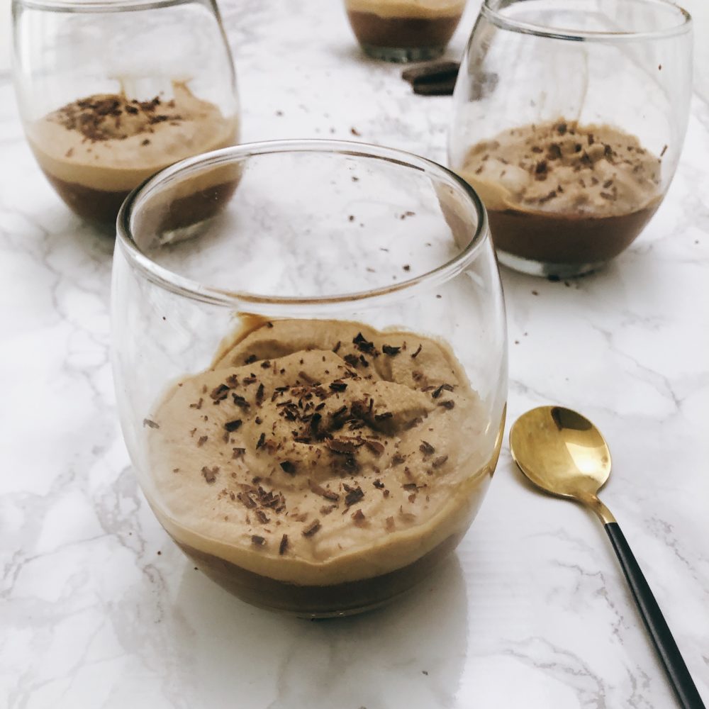 chocolate and coffee mousse in small glasses