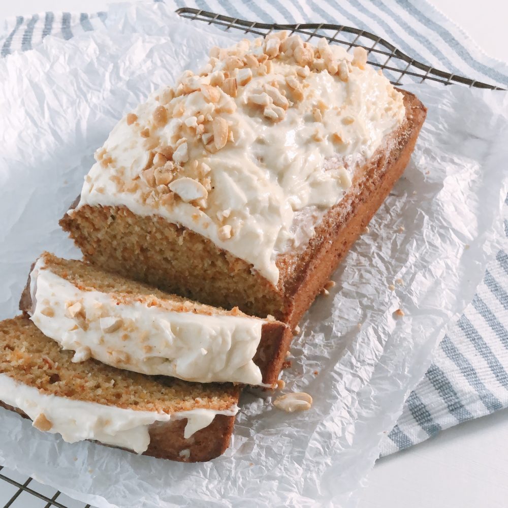 Moist carrot cake with light cream cheese frosting