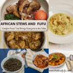 pondu, red fufu and lamb chops, boiled plantains and tilapia chicken Hassan