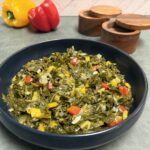 collard greens in blue bowl