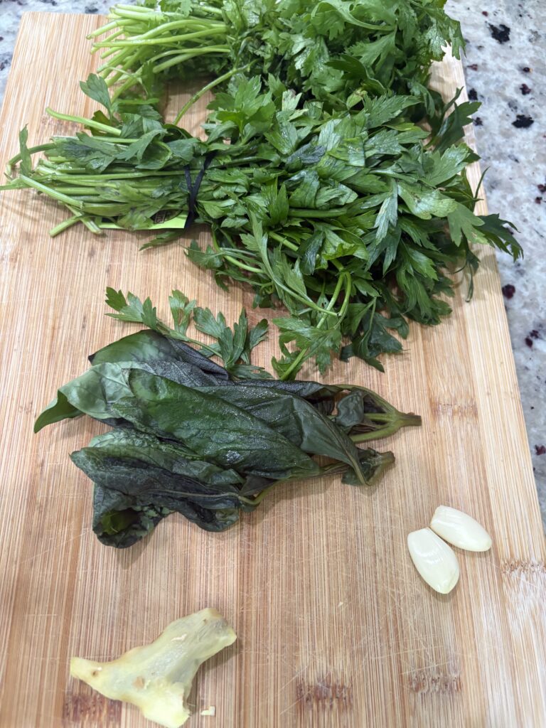parsley, garlic, basil, ginger, cilantro